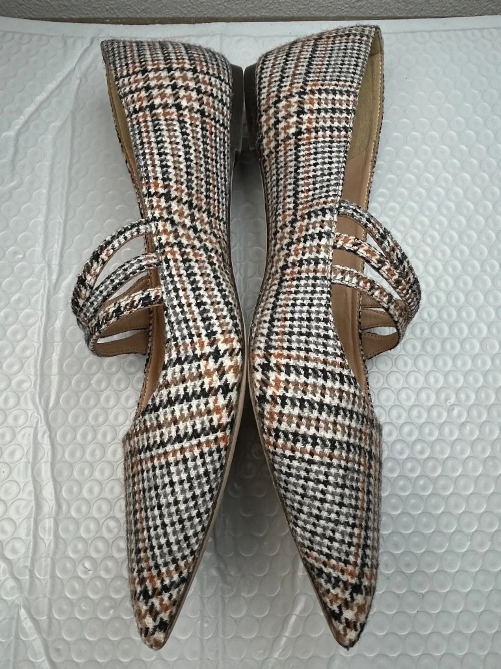 J.Crew Plaid Strappy Pointy Toe Ballet Flats Triple Cross Strap Women's 7.5